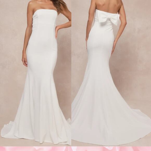 Lulu's Dresses & Skirts - LULU'S S Perfectly Romantic White Bow Mermaid Wedding Maxi Dress NEW B23